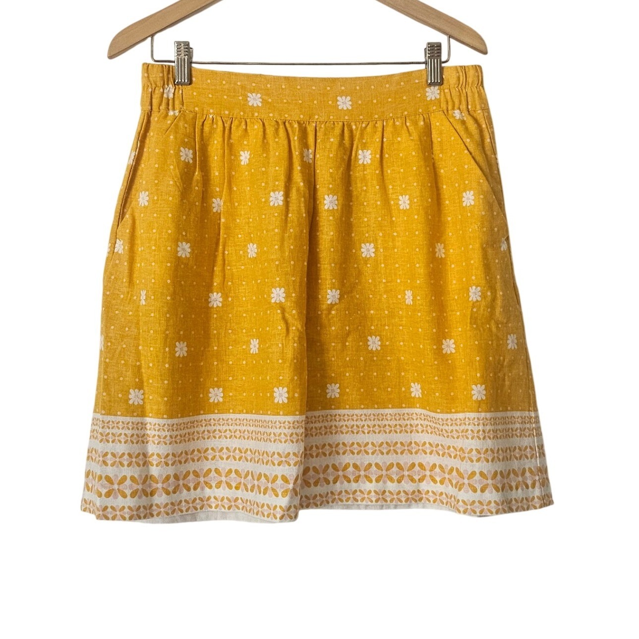 Loft Outlet Daisy Linen Blend Mini Skirt Mustard Yellow Petite Mp Floral Dot